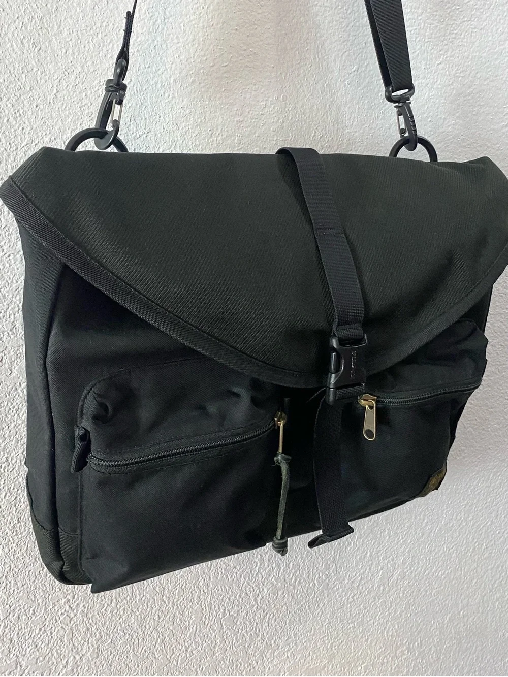 Filson Black Messenger Bag with Front Pockets